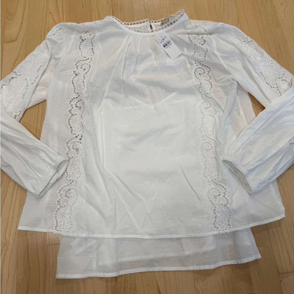 LOFT White Lace-Trim Peasant Blouse